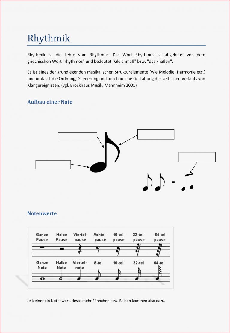 Rhythmus Notenwerte – Merkblatt & Übungen – Grundschule