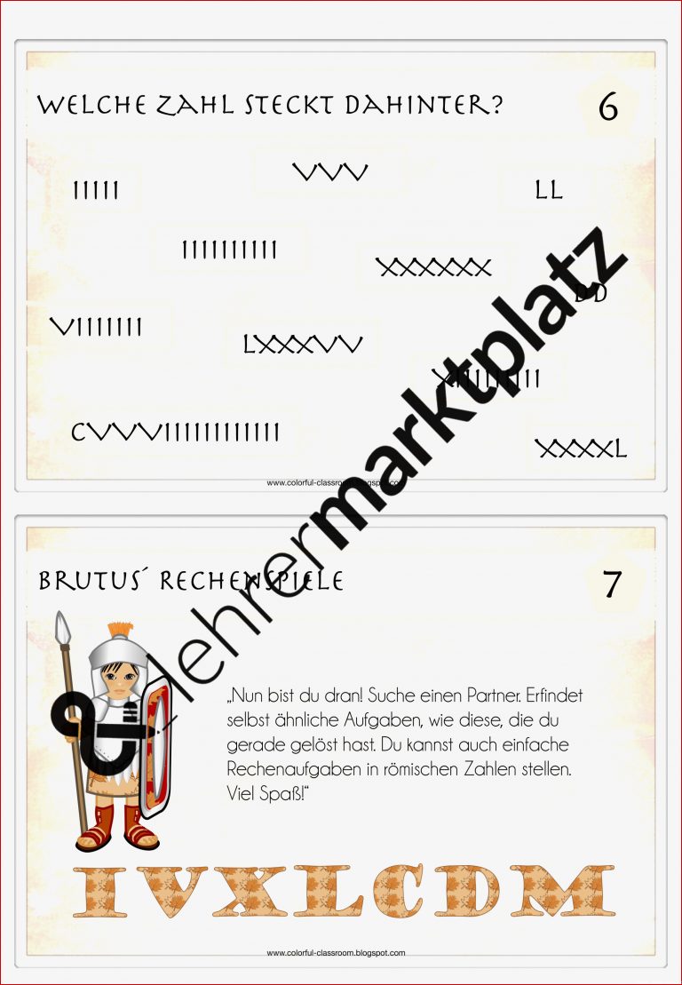 Römische Zahlen Minikartei – Unterrichtsmaterial In Den
