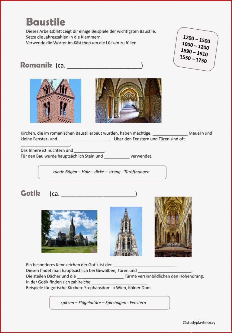 Romanik Gotik Arbeitsblätter Worksheets