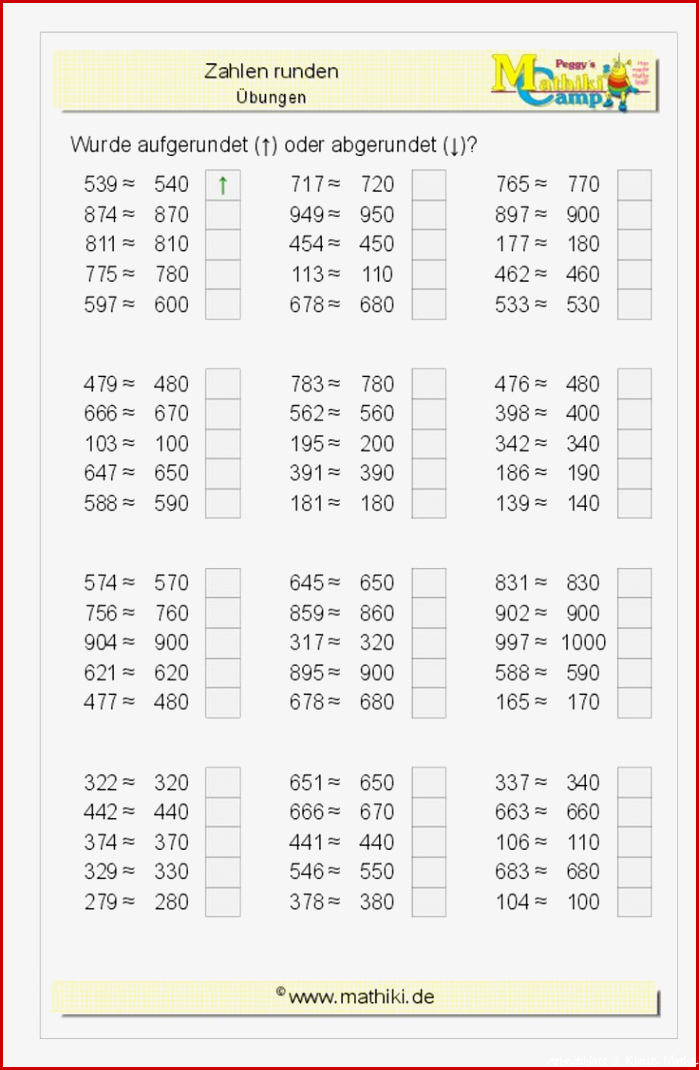 Runden bis 1000 Klasse 3 Lade Dir das Arbeitsblatt mit
