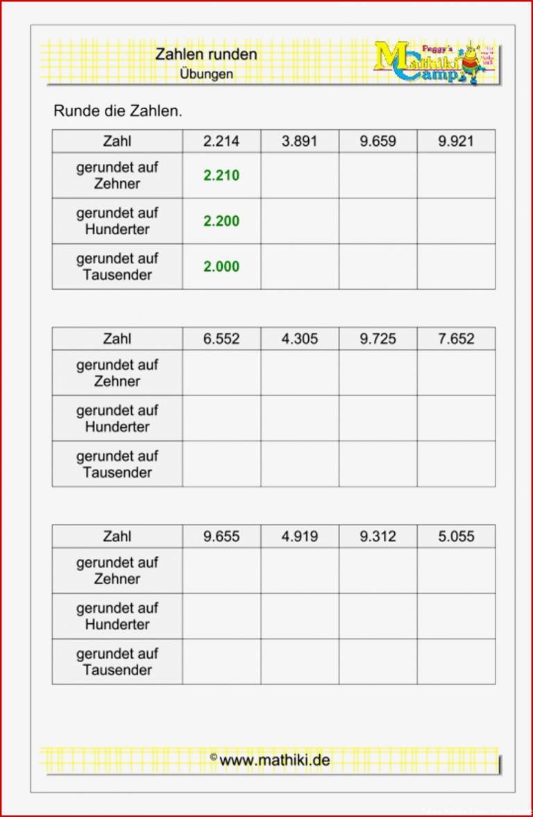 Runden von Zahlen bis 1 Million Klasse 4 mathiki in