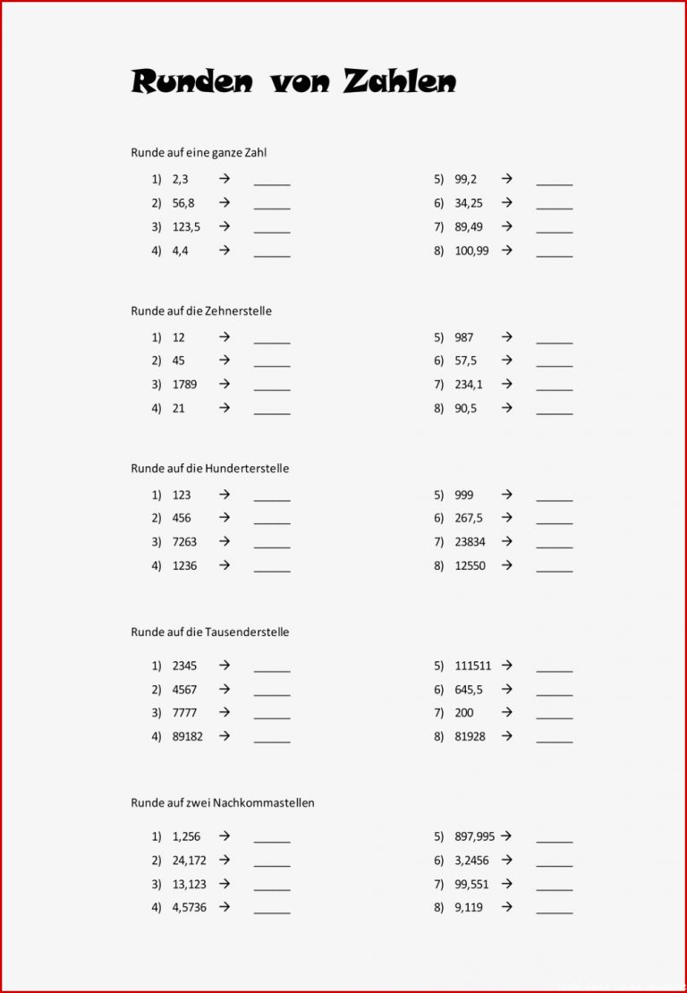 Runden Von Zahlen – Unterrichtsmaterial Im Fach Mathematik