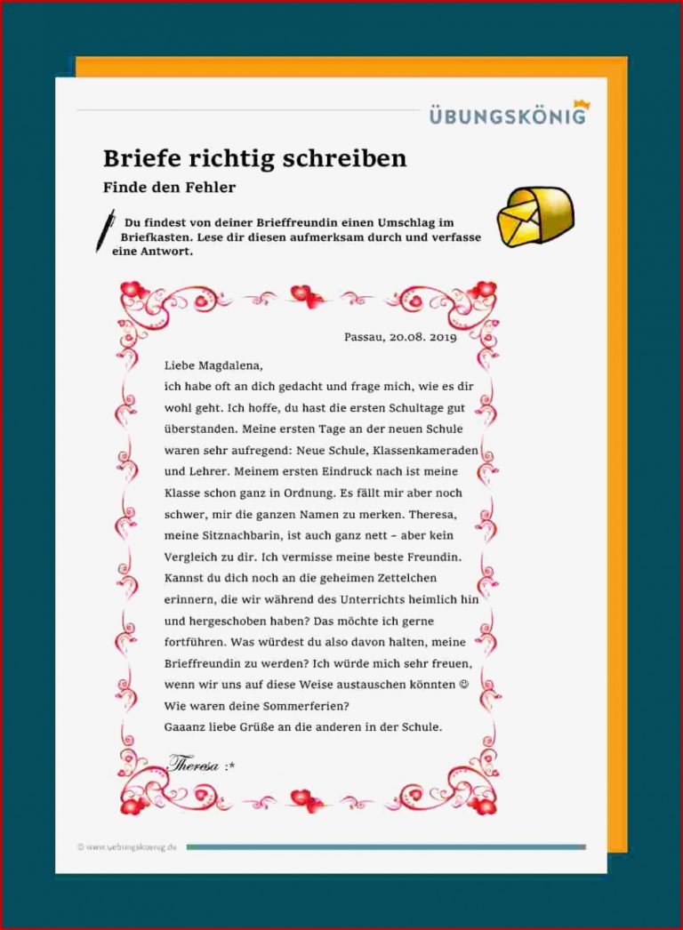 Sachlicher Brief 4 Klasse Grundschule