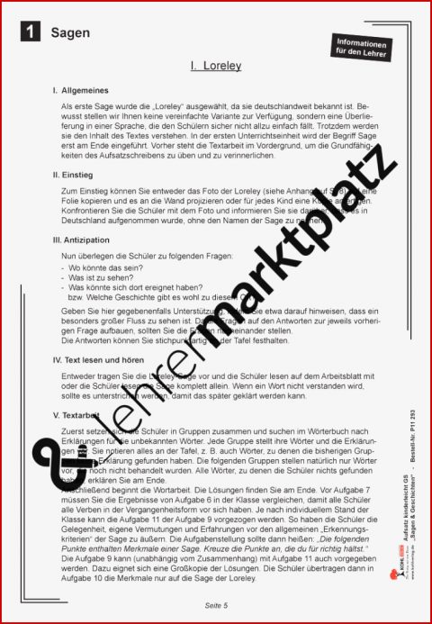 Sagen Stundenbilder Und Arbeitsblätter Für