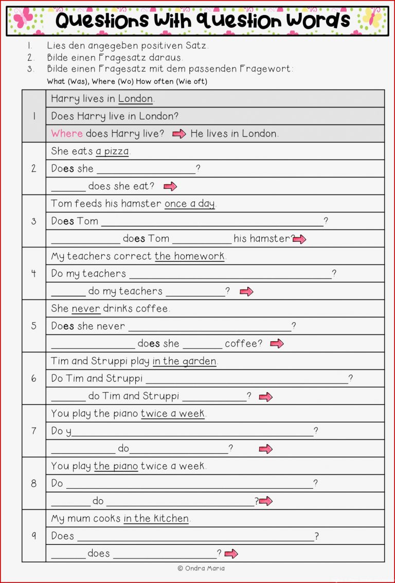 Satzbau Englisch Arbeitsblätter Worksheets