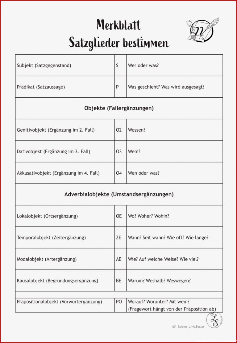 Satzglieder Bestimmen Arbeitsblätter 6 Klasse Worksheets