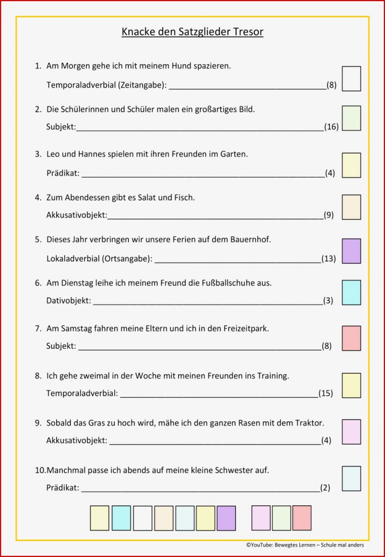 Satzglieder Bestimmen übungen Klasse 6 Arbeitsblätter