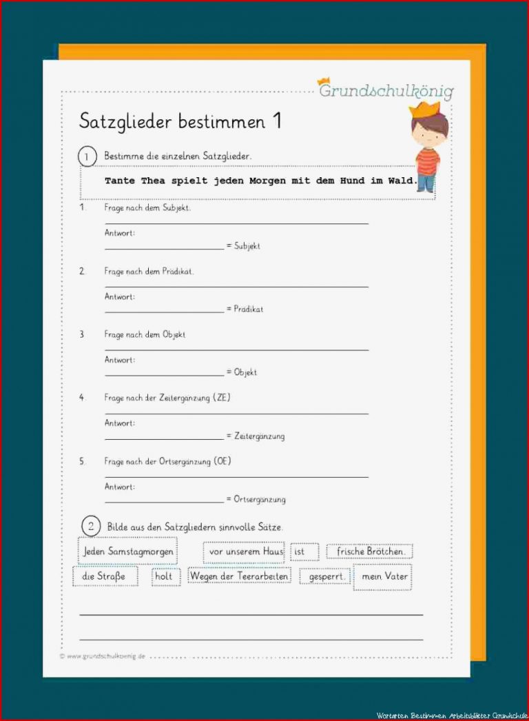 Satzglieder Bestimmen übungen Klasse 6 Arbeitsblätter