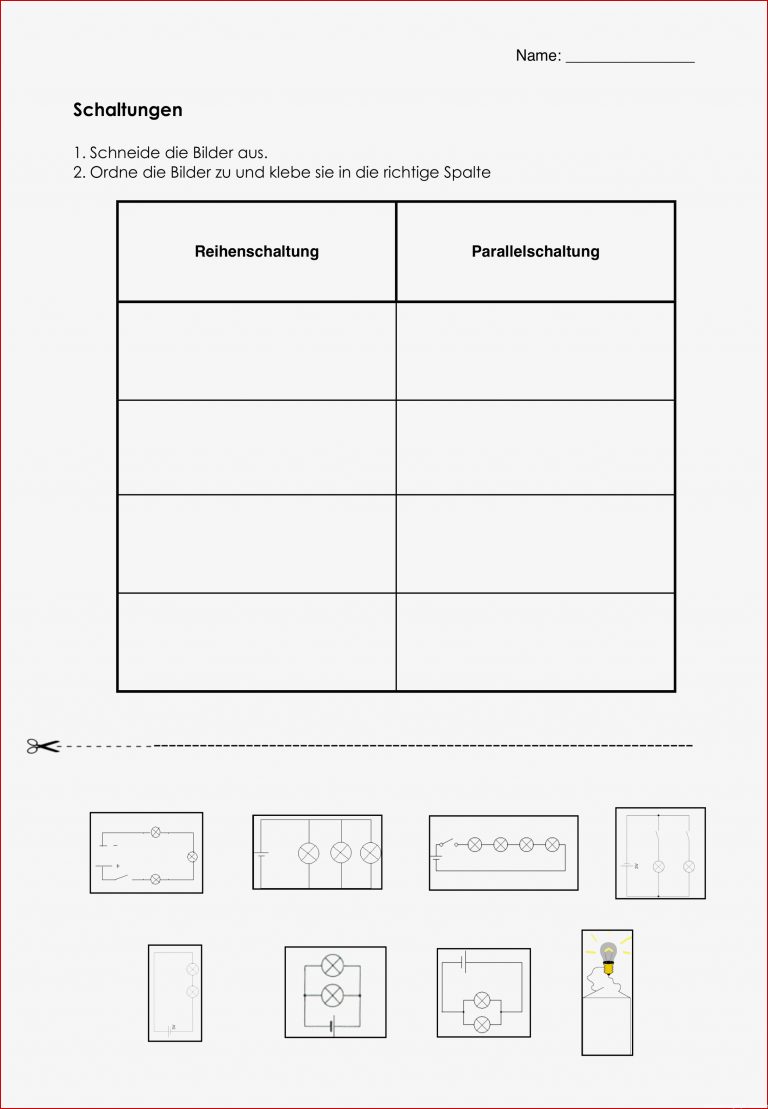 Schaltungen Zuordnen Arbeitsblatt – Unterrichtsmaterial