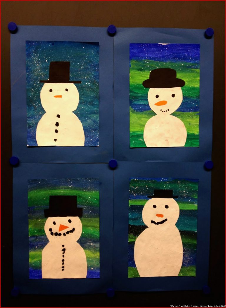 Schneemannbild mit warmen & kalten Farben – Klassenkunst