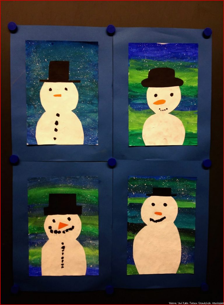 Schneemannbild Mit Warmen & Kalten Farben – Klassenkunst