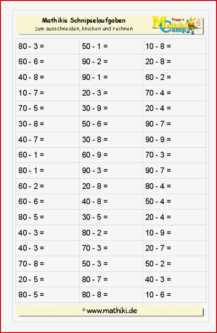 Schnipsel Subtraktion Bis 100 Klasse 2 Kostenloses