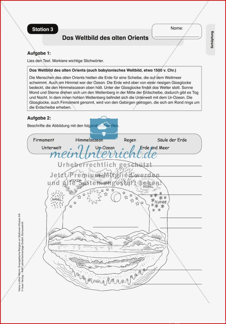 Schöpfung Das Weltbild des alten Orients Arbeitsmaterial