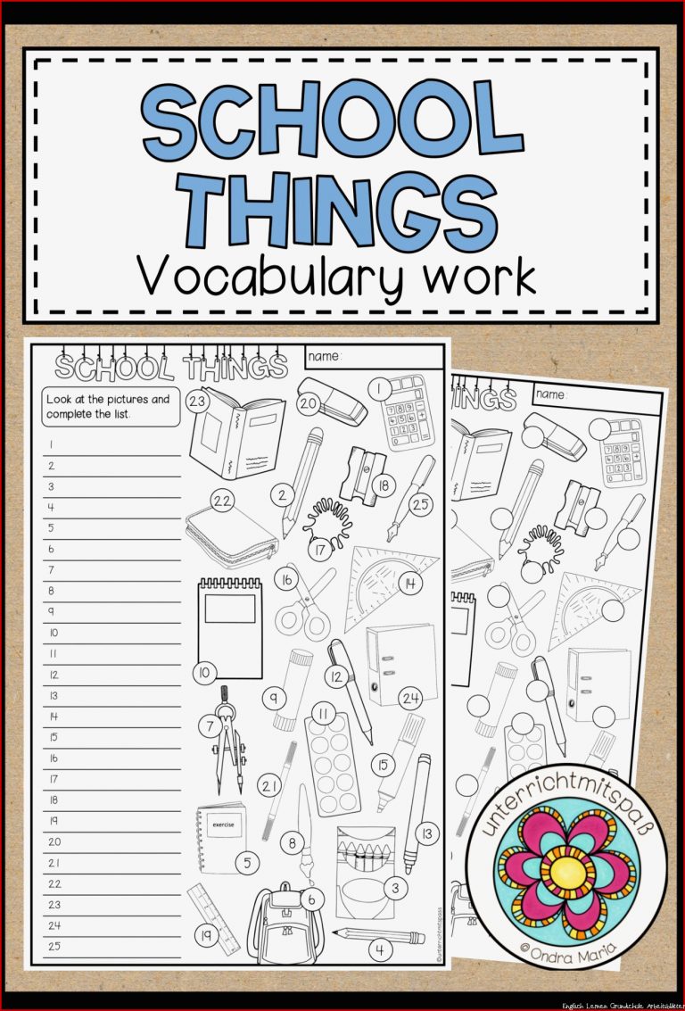 School things Vocabulary Work 3 fach differenziert