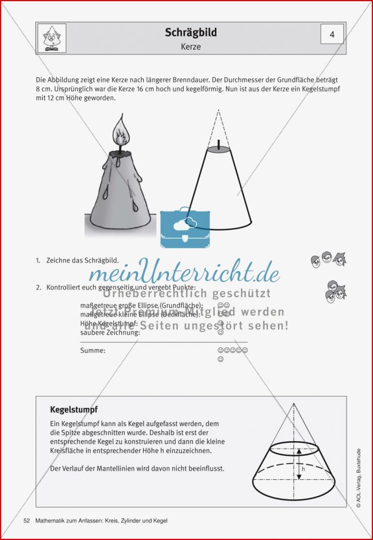 Schrägbild eines Kegels Übungen Lösungen Lösungsfolie