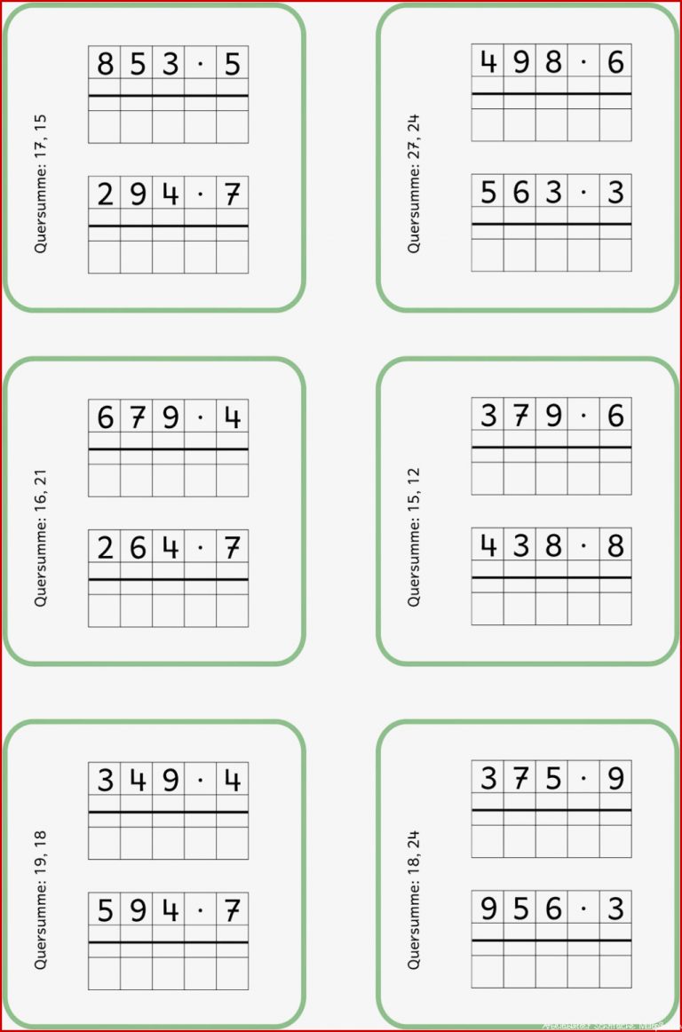 Schriftlich Multiplizieren Arbeitsblätter Worksheets