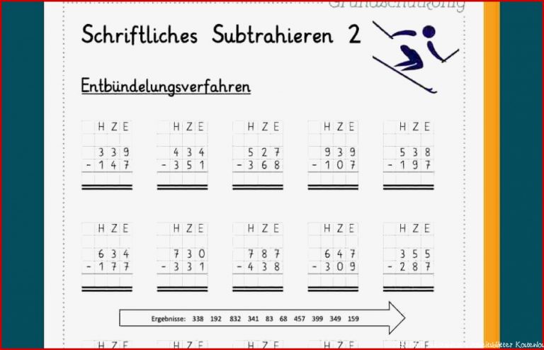 Schriftlich Subtrahieren Arbeitsblätter Kostenlos Worksheets