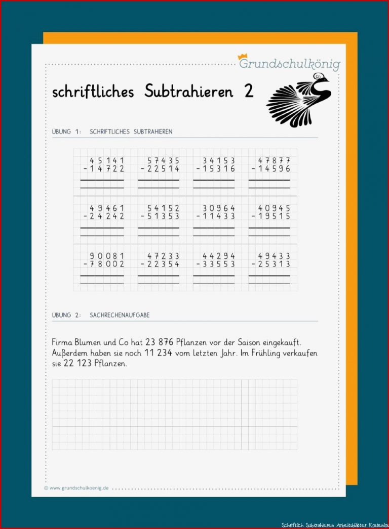 Schriftlich Subtrahieren Arbeitsbl舩ter Kostenlos Mark