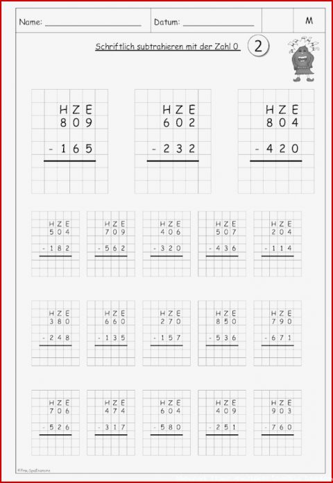 Mathematik 3 Klasse Arbeitsblätter Schriftliche Subtraktion: 2 Optionen