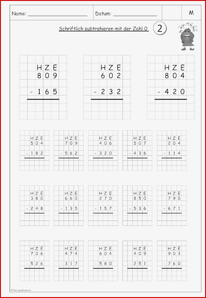 Schriftlich Subtrahieren – Frau Spaßkanone