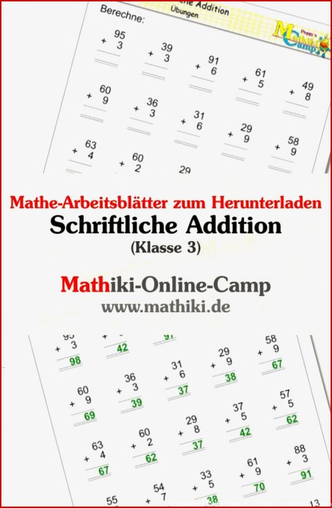 2 Ungewöhnlich Arbeitsblätter Mathe Klasse 3 Schriftliche Addition Mit