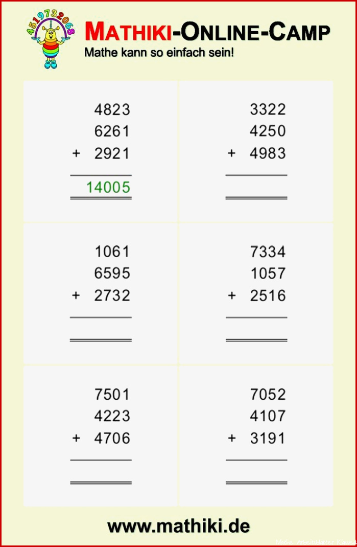 Schriftliche Addition Klasse 4 Lade Dir das