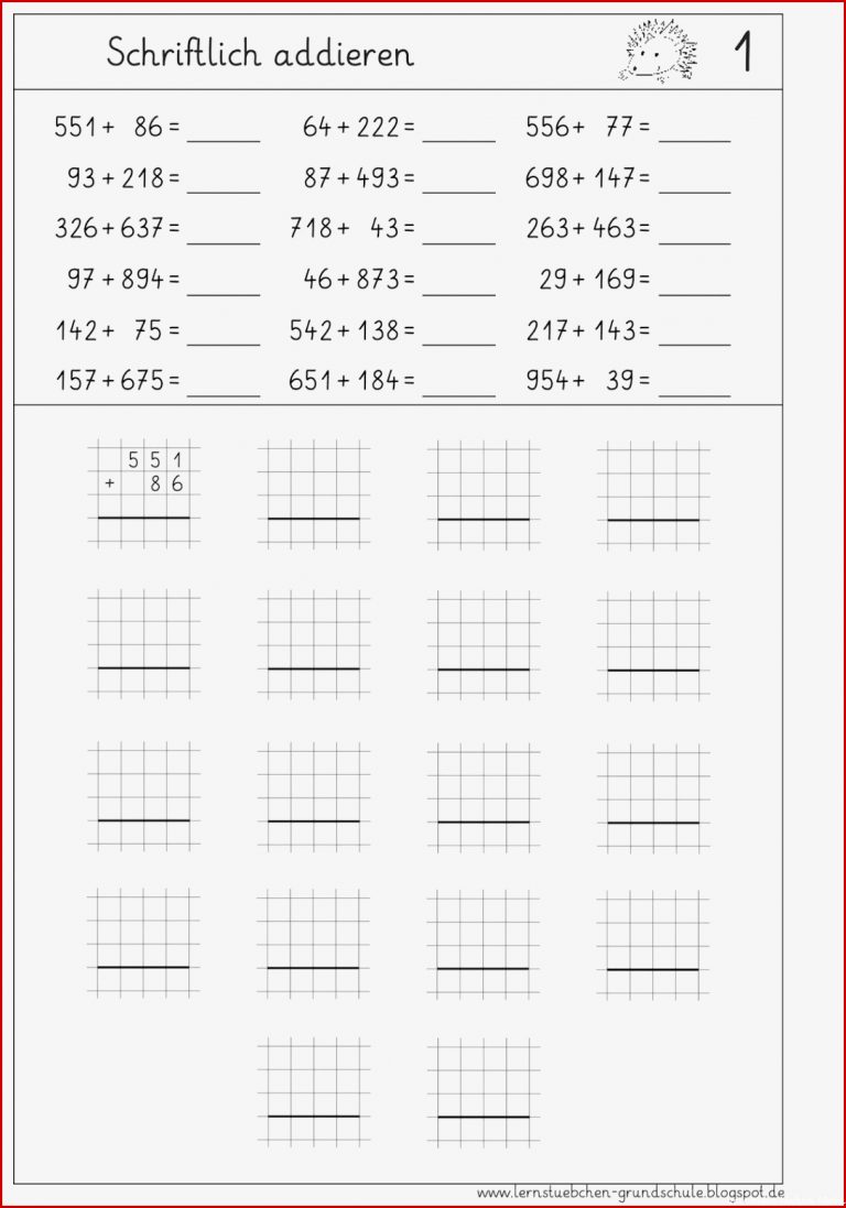 Schriftliche Addition Und Subtraktion Arbeitsblätter