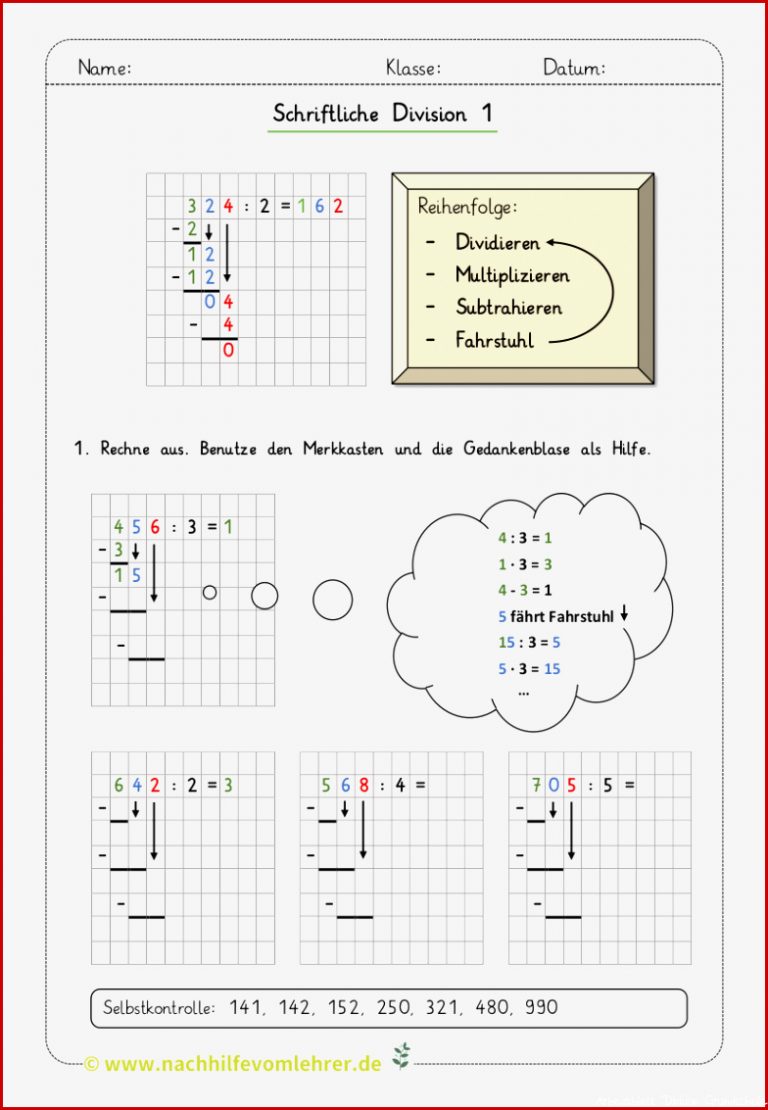 Schriftliche Division kostenloses Arbeitsblatt für Kinder