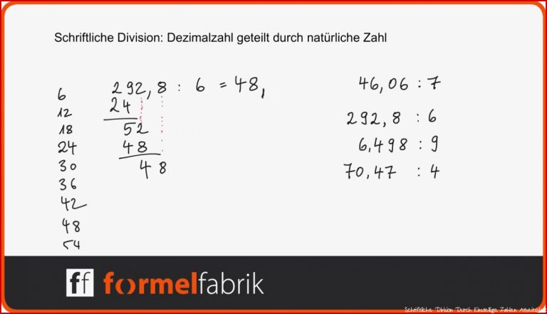 Schriftliche Division von Dezimalzahlen (Kommazahlen) â Beispielaufgaben mit Komma im Divisor