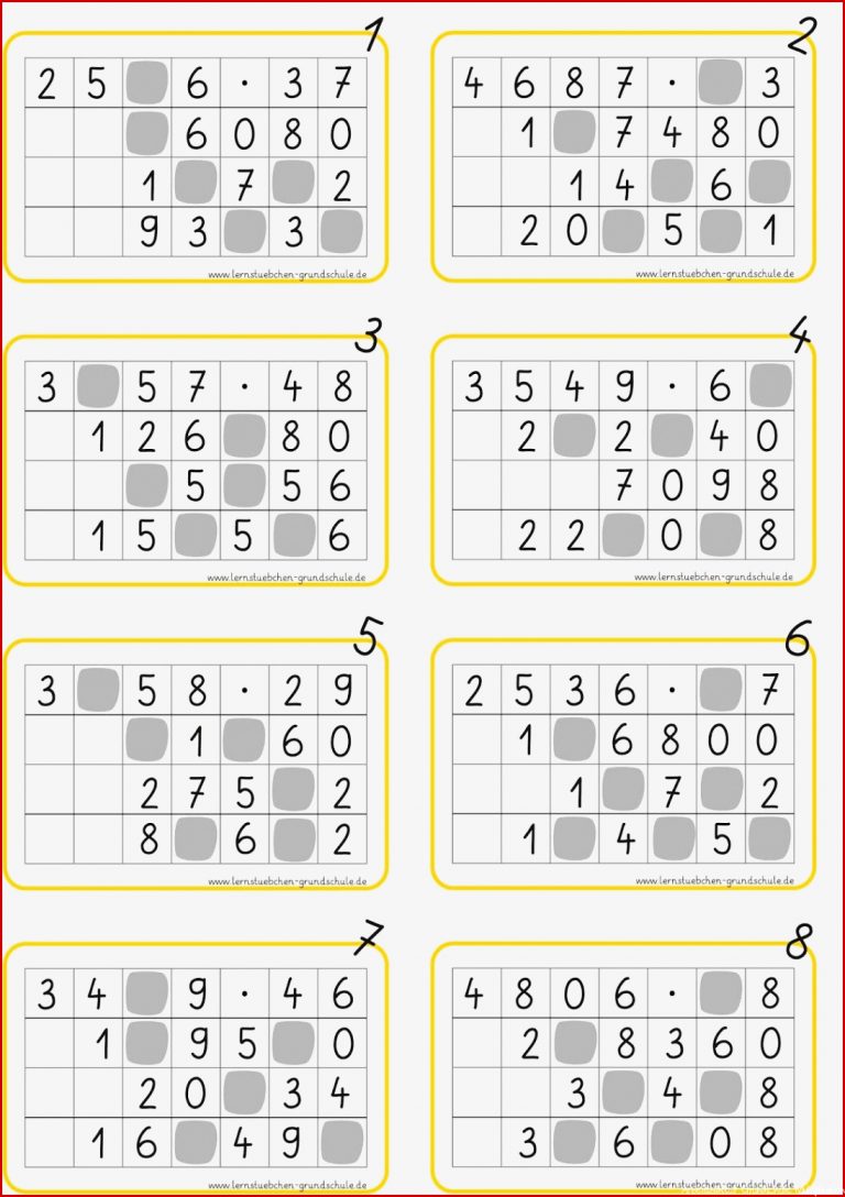 Schriftliche Multiplikation Arbeitsblätter 6 Klasse