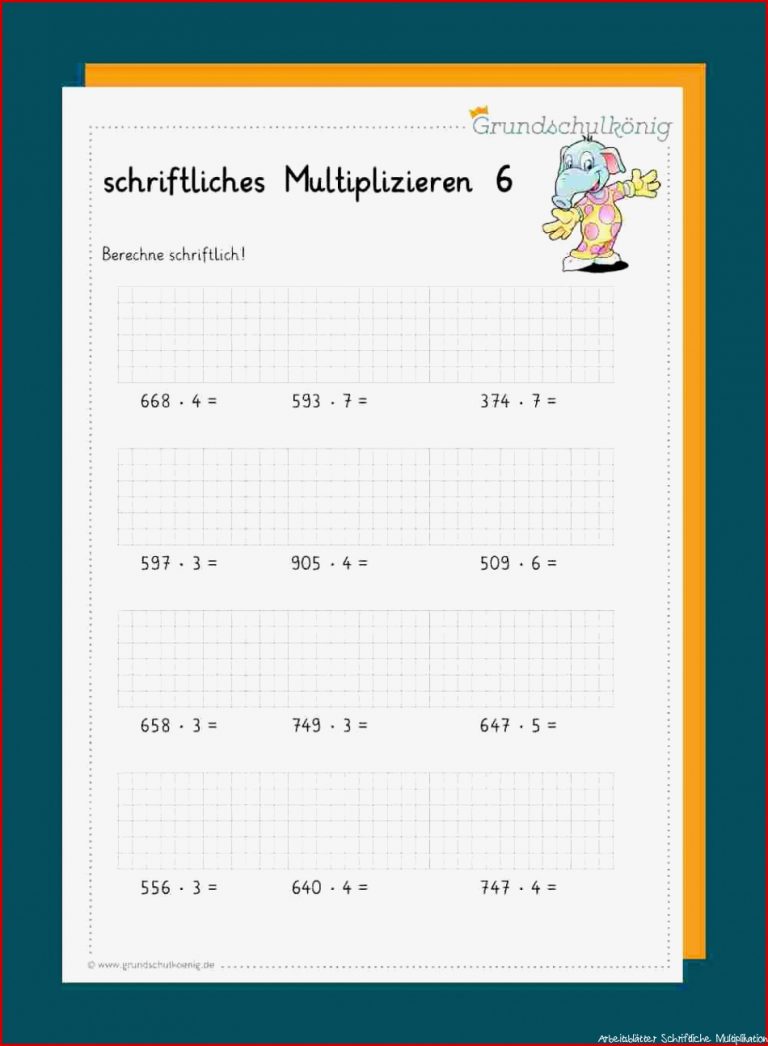 Schriftliche Multiplikation Arbeitsblätter 6 Klasse