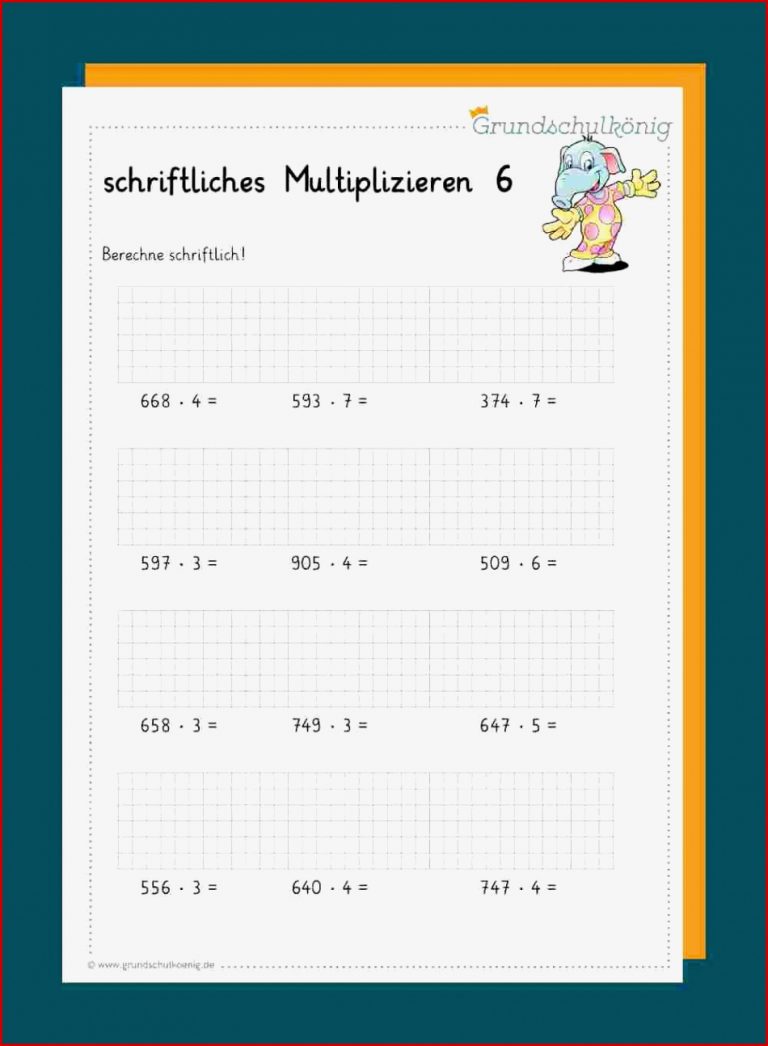 Schriftliche Multiplikation Arbeitsblätter 6 Klasse