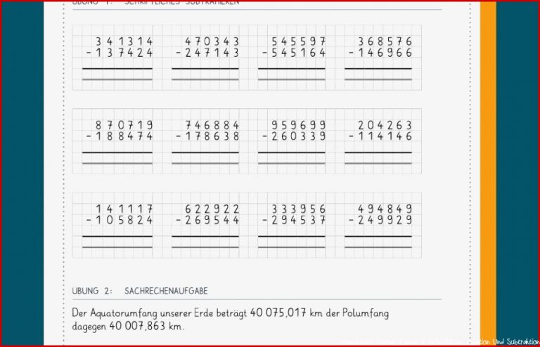 Schriftliche Subtraktion 4 Klasse Arbeitsblätter Worksheets