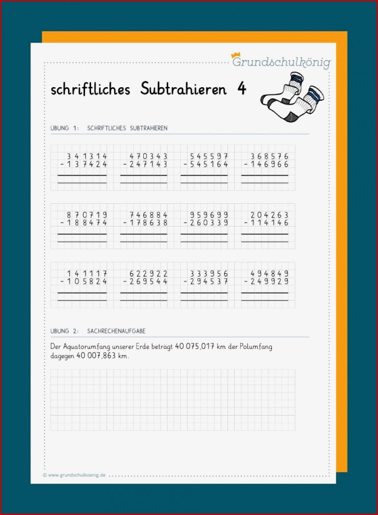 Schriftliche Subtraktion 4 Klasse Arbeitsblätter Worksheets