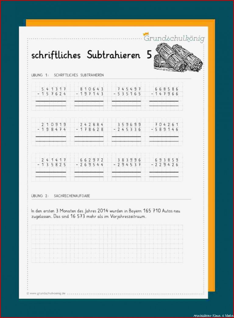 Schriftliche Subtraktion 4 Klasse Arbeitsblätter Worksheets