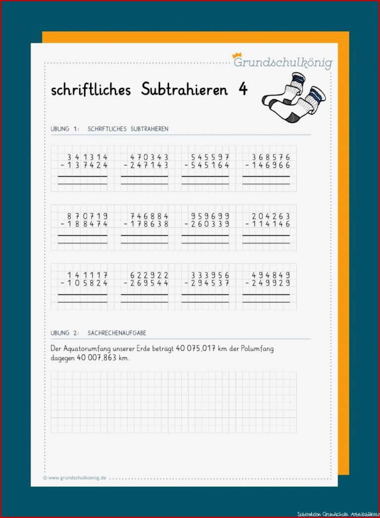 Schriftliche Subtraktion 4 Klasse Arbeitsblätter Worksheets