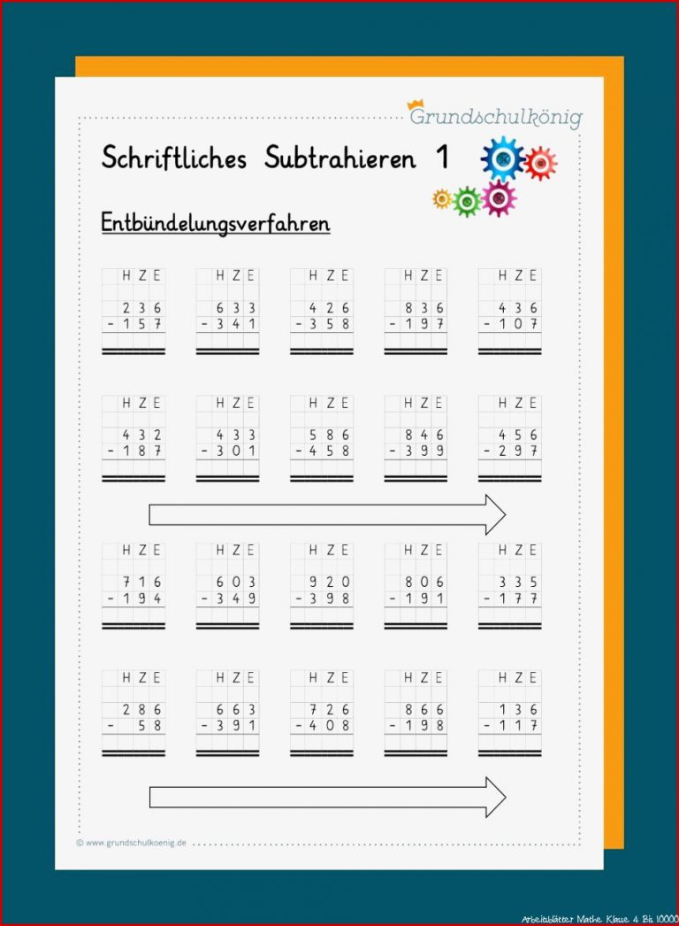 Schriftliche Subtraktion Arbeitsblätter 4 Klasse David