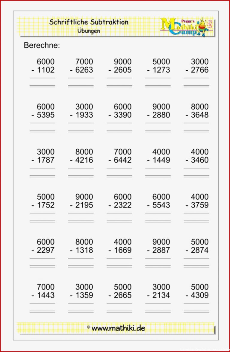 Schriftliche Subtraktion Bis I Klasse 4