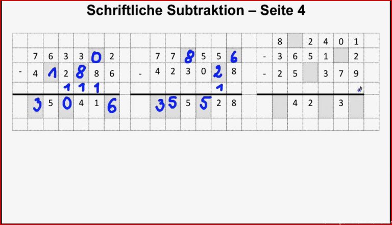 Schriftliche Subtraktion Ergänzungsverfahren