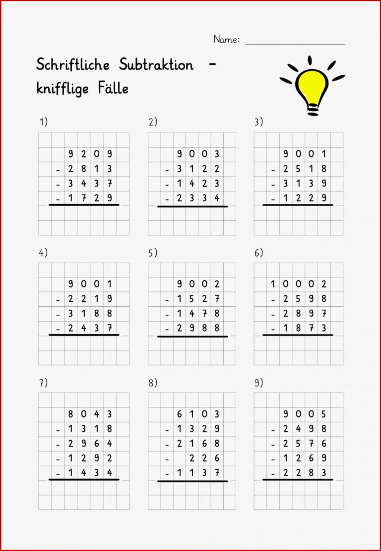 Schriftliche Subtraktion Knifflige Fälle Mit Lösungen