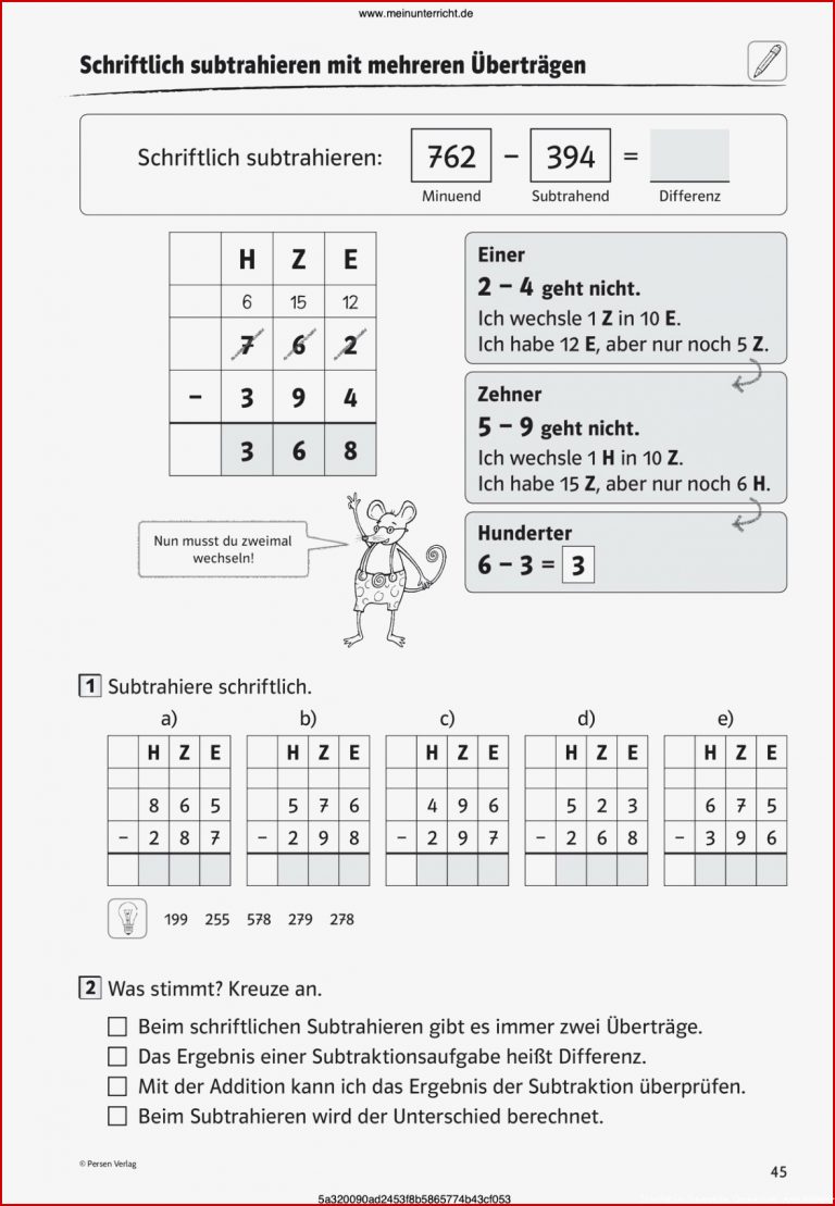 Schriftliche Subtraktion Mit Mehreren Subtrahenden