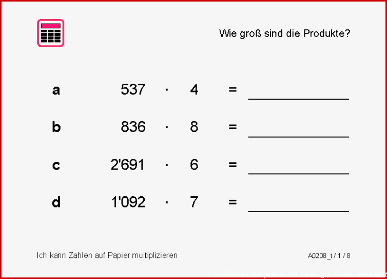 Schrittweise Multiplikation Schriftlich Multiplikation