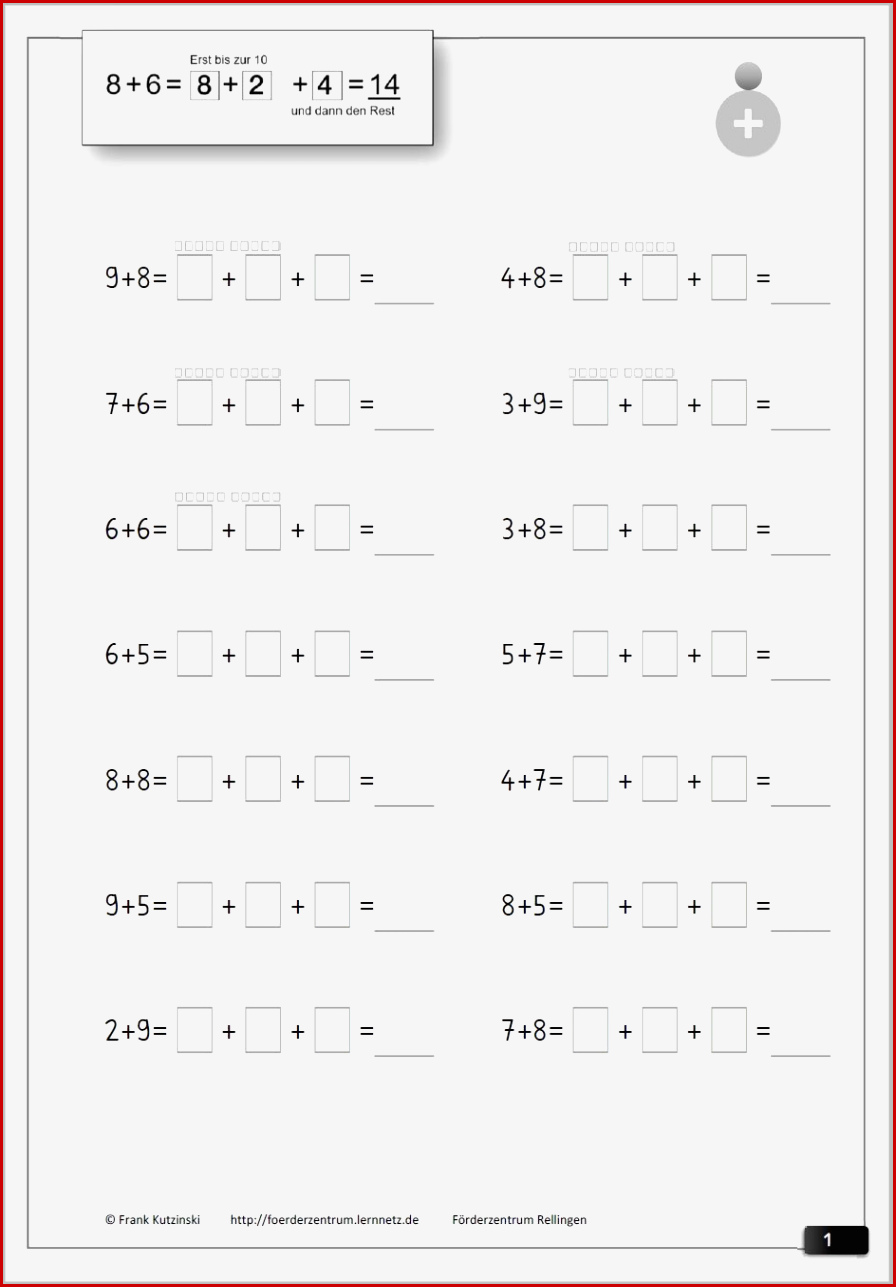 Schrittweise Zehnerüberschreitung 50 Arbeitsblätter