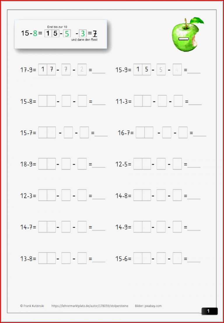 Schrittweise Zehnerunterschreitung 40 Arbeitsblätter