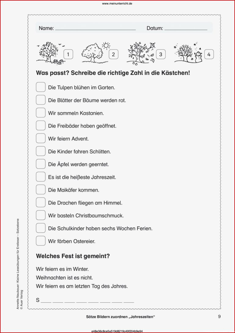 Schule Arbeitsblätter Sätze Bildern Zuordnen Jahreszeiten