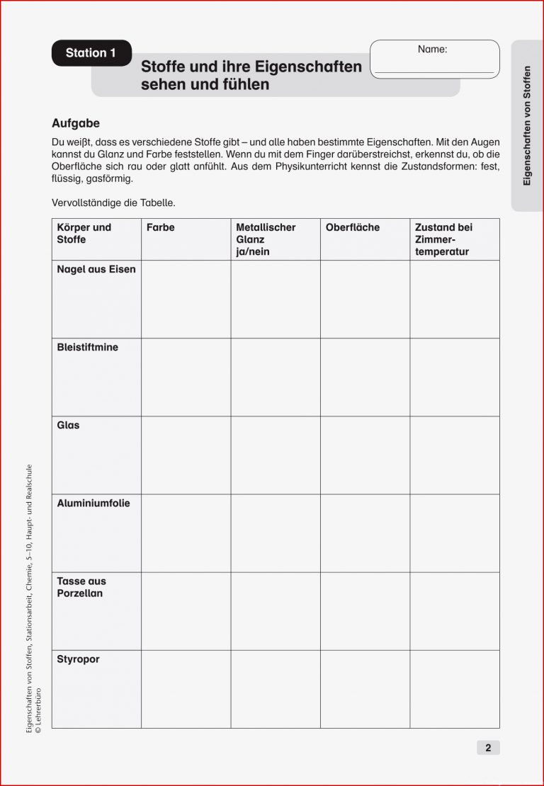 Sekundarstufe I Unterrichtsmaterial Chemie Stoffeigenschaften