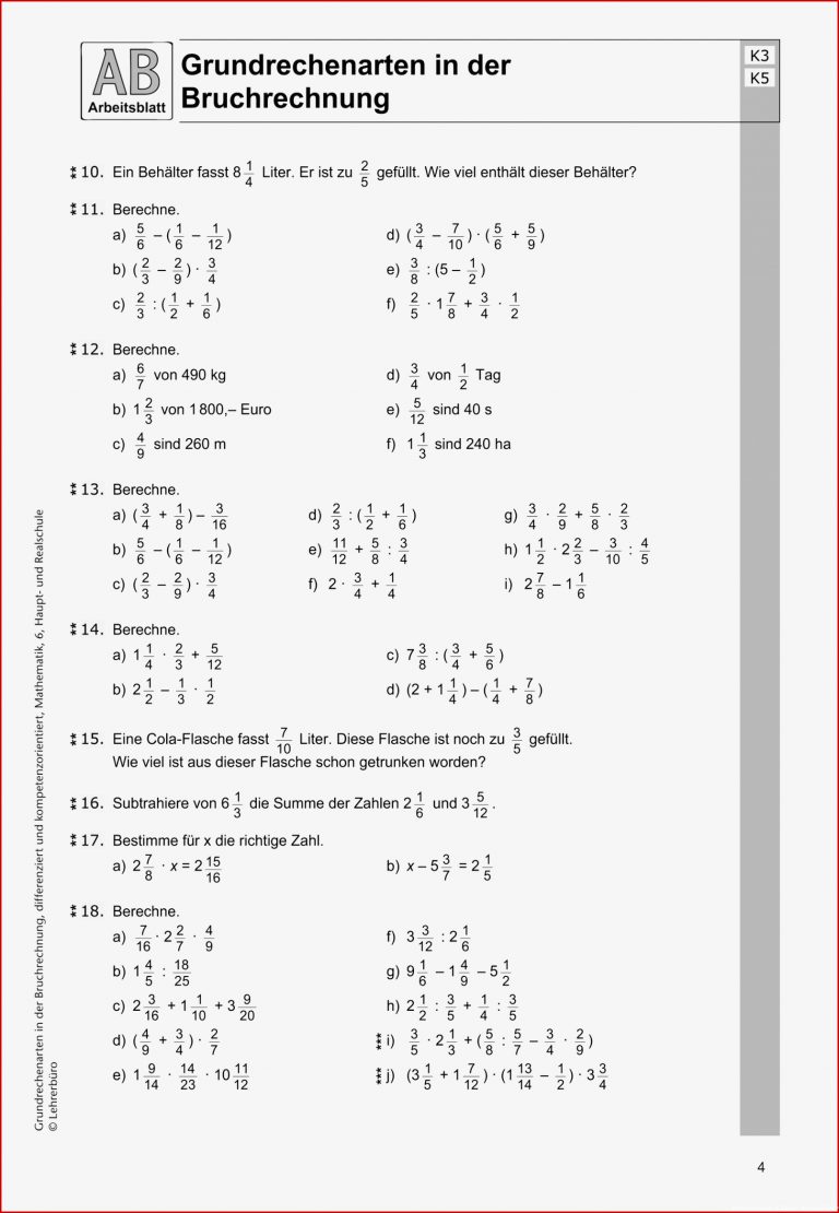 Sekundarstufe I Unterrichtsmaterial Mathematik Bruchrechnen