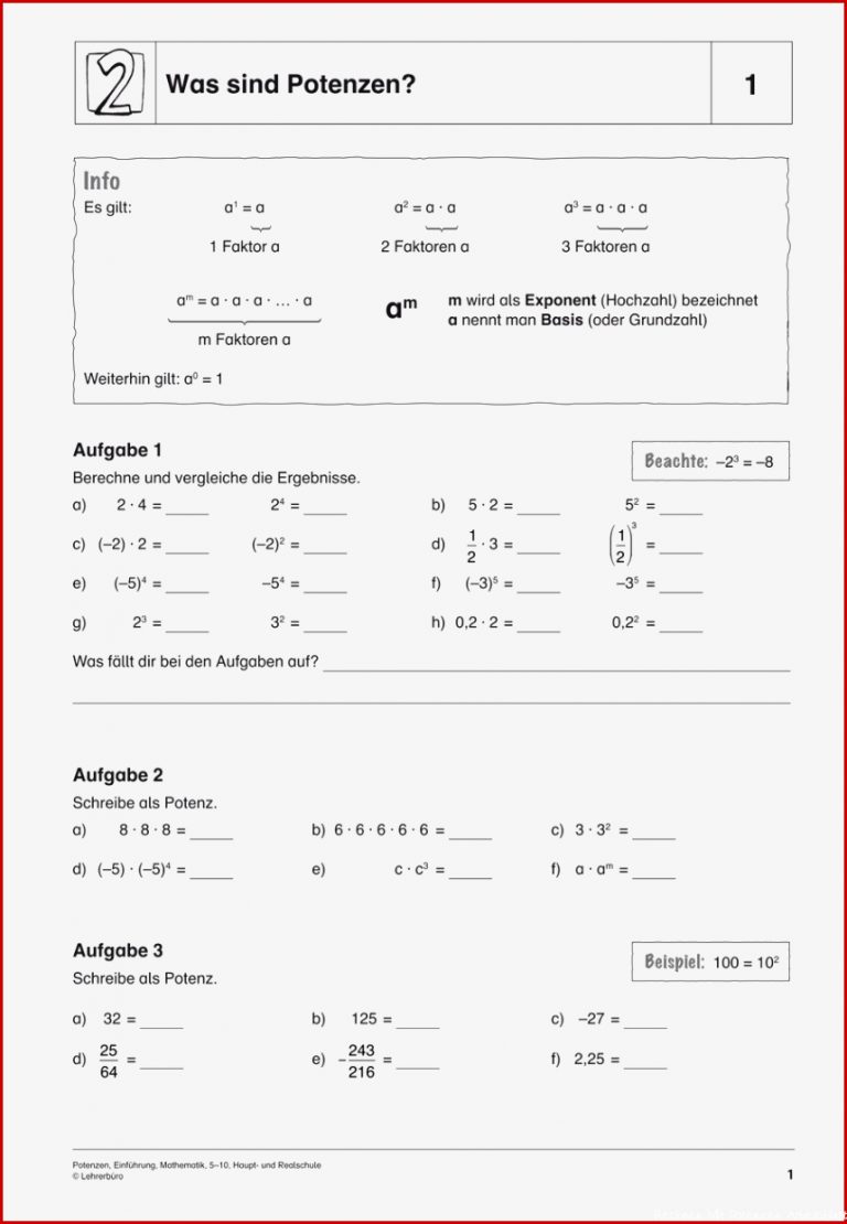 Sekundarstufe I Unterrichtsmaterial Mathematik Potenzen