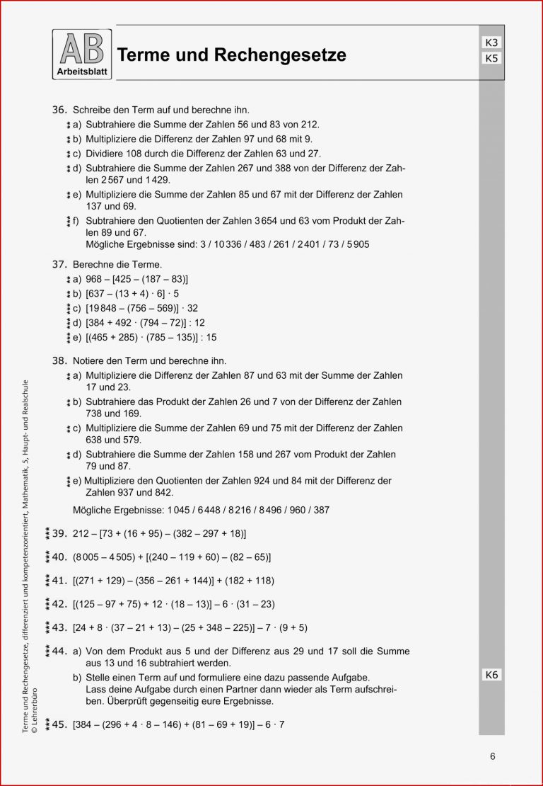 Sekundarstufe I Unterrichtsmaterial Mathematik Terme Und