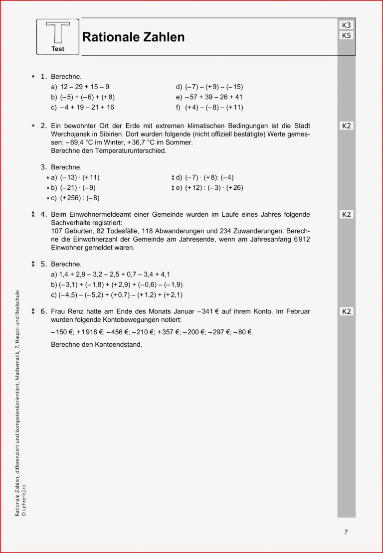 Sekundarstufe I Unterrichtsmaterial Mathematik Zahlen und